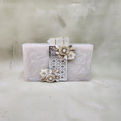 Morrocan Pearl Jaal Bag White with Silver Jaal
