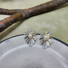 Waves of Sun Pearl Studs