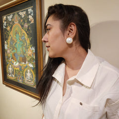 Half Pearl Gold Line Big Size Studs