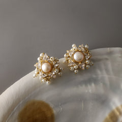 Pearl Zirconia Studs With Hint Of Mini Pearls