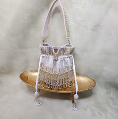 Multi Fringe Potli Bag in Suede Fabric