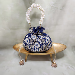 Floral Saga Potli - Navy Blue