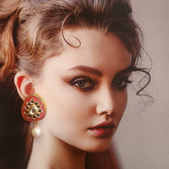 Meenakari Kundan Studs with Pearl Hanging
