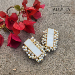 Rectangle Studs with Mini Pearls