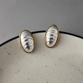 Silver Oval Stud Gold Line