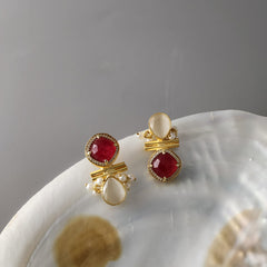 Red Quartz And Grey Monalisa Updown Earrings With Zirconia