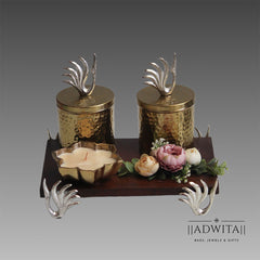 Wooden Swan Hamper Set with Metal Swan Jars Lotus Candle