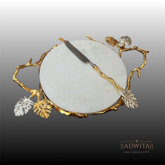 Palm Leaf Branch Marble Top Cake Stand