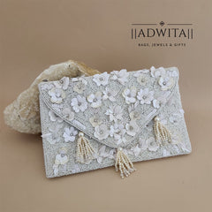 White Pearl Flower Flap Bag