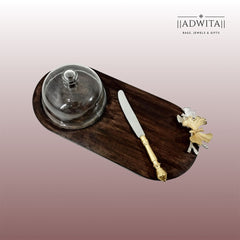 Twin butterfly Cheese platter with glass dome