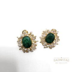 Green malachite zirconia studs with hint of mini pearls
