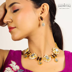 The Nazrana Necklace Set in Shades of Grey and Brown