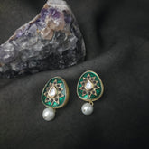 Meenakari Kundan Studs with Pearl Hanging
