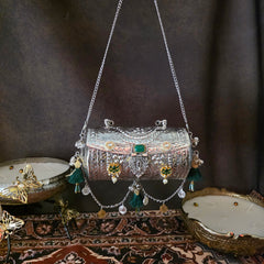 Drum style kundan bag with top handle