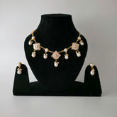 Pearl Droplet Meenakari Necklace Set in baby pink