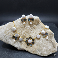 Labradorite and Pearl Flower Bloom Necklace Set