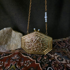 Handcrafted mother of pearl filigree bag with amazonite