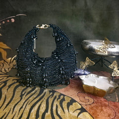 Crystal Droplet moon bag in black