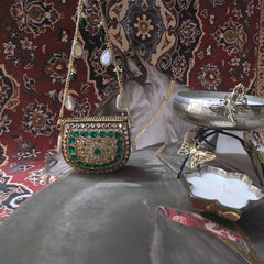 Mini kundan mirror bag - emerald green