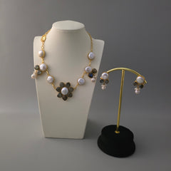 Labradorite and Pearl Flower Bloom Necklace Set
