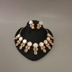 Agam Necklace Set in Chinese Opal Pink Quartz and Grey Monalisa