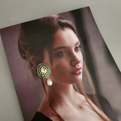 Meenakari Kundan Studs with Pearl Hanging