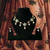Pearl Droplet Meenakari Necklace Set in firoza