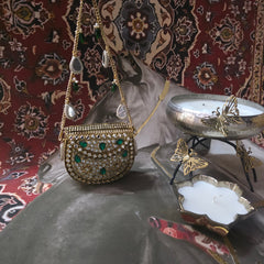 Mini kundan mirror bag - emerald green