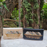 Abalone crystal leaf handle clutch