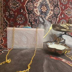 Filigree firoza resin clutch in ivory