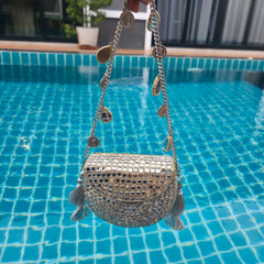 Mini mirror coin bag- silver