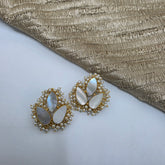 Three pearl leaf earring