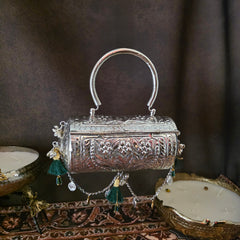 Drum style kundan bag with top handle