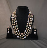 Multi layer stone necklace with pearl chips