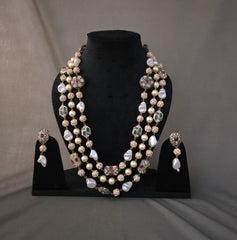 Multi layer stone necklace with pearl chips