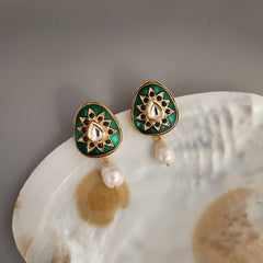 Meenakari Kundan Studs with Pearl Hanging