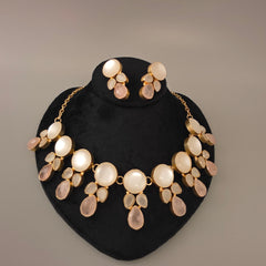 Agam Necklace Set in Chinese Opal Pink Quartz and Grey Monalisa