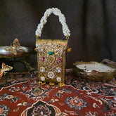 Kundan studed mobile batua bag - antique gold
