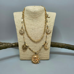 Sun charm double string necklace