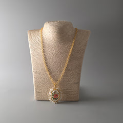 Rose painting shell Pendant with chain