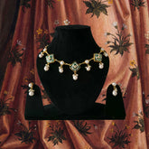 Pearl Droplet Meenakari Necklace Set in green