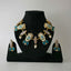 Rose print necklace with monalisa stone in shades of blue and grey