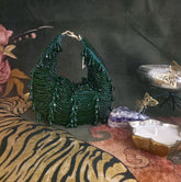 Crystal Droplet moon bag in emerald green