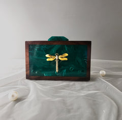 Dragonfly wood & resin clutch bag