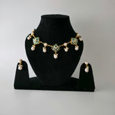 Pearl Droplet Meenakari Necklace Set in green