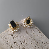 Rectangle Studs with Mini Pearls