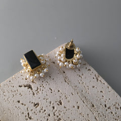 Rectangle Studs with Mini Pearls