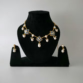 Pearl Droplet Meenakari Necklace Set in blue