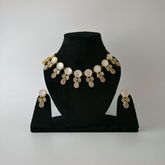 Agam Necklace Set in Chinese Opal Pink Quartz and Grey Monalisa