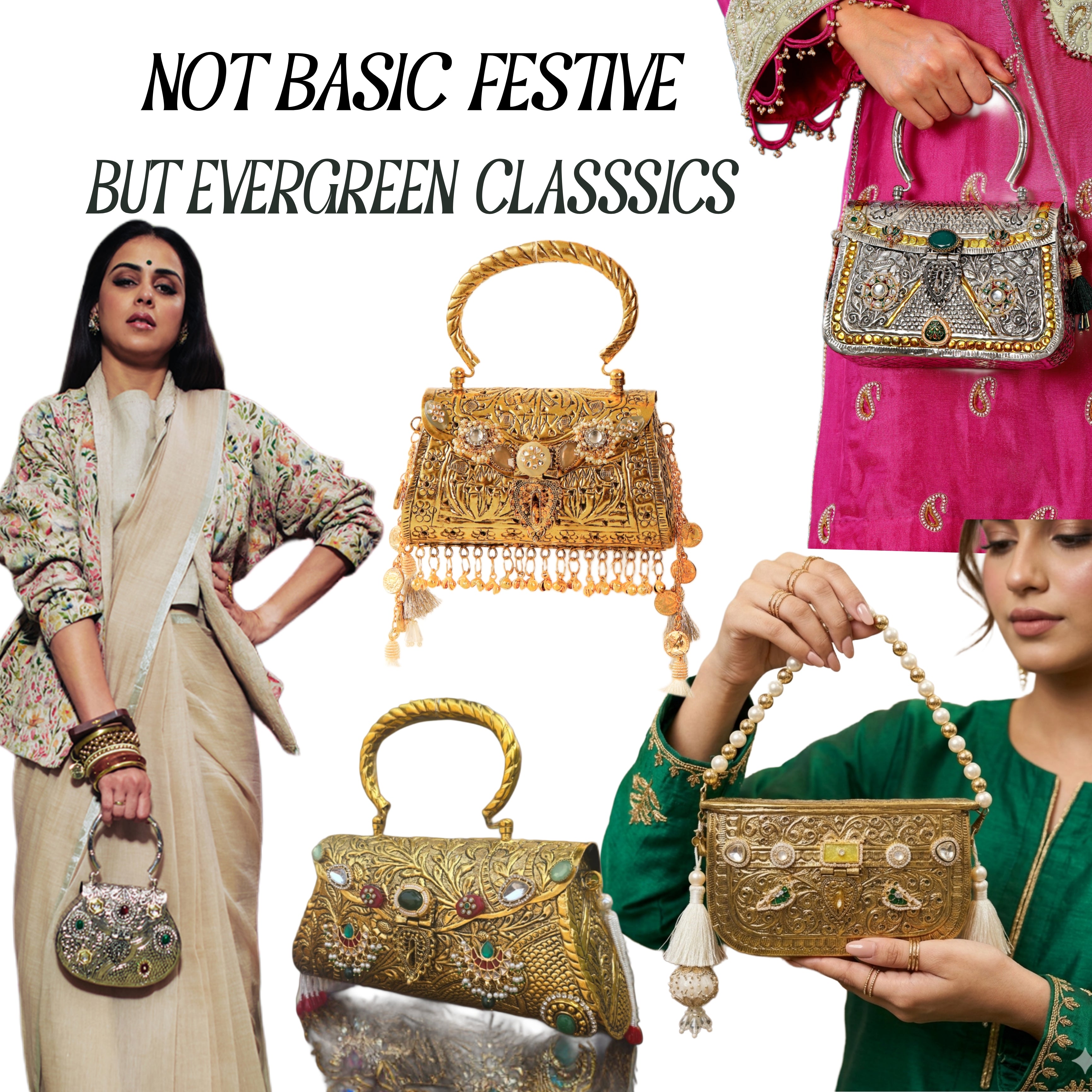 Brass Carved | Mosaic & Kundan Bags